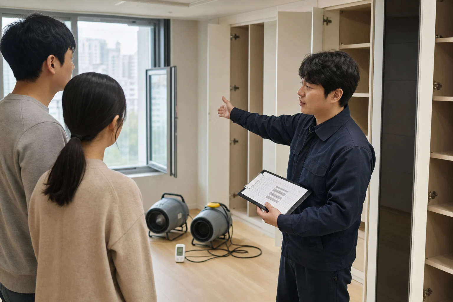 베이크아웃 작업 순서와 환기 시간을 안내하는 상담 사례